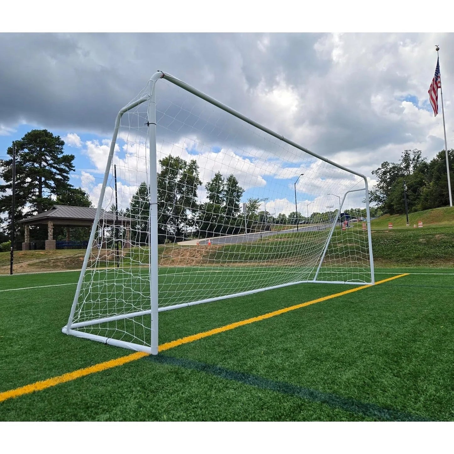 Official Size 24 X 8 X 5 Ft. Steel Soccer Goal. Heavy Duty Frame w/Net. Tournament, Regulation Size. Professional Portable Pract - Avero