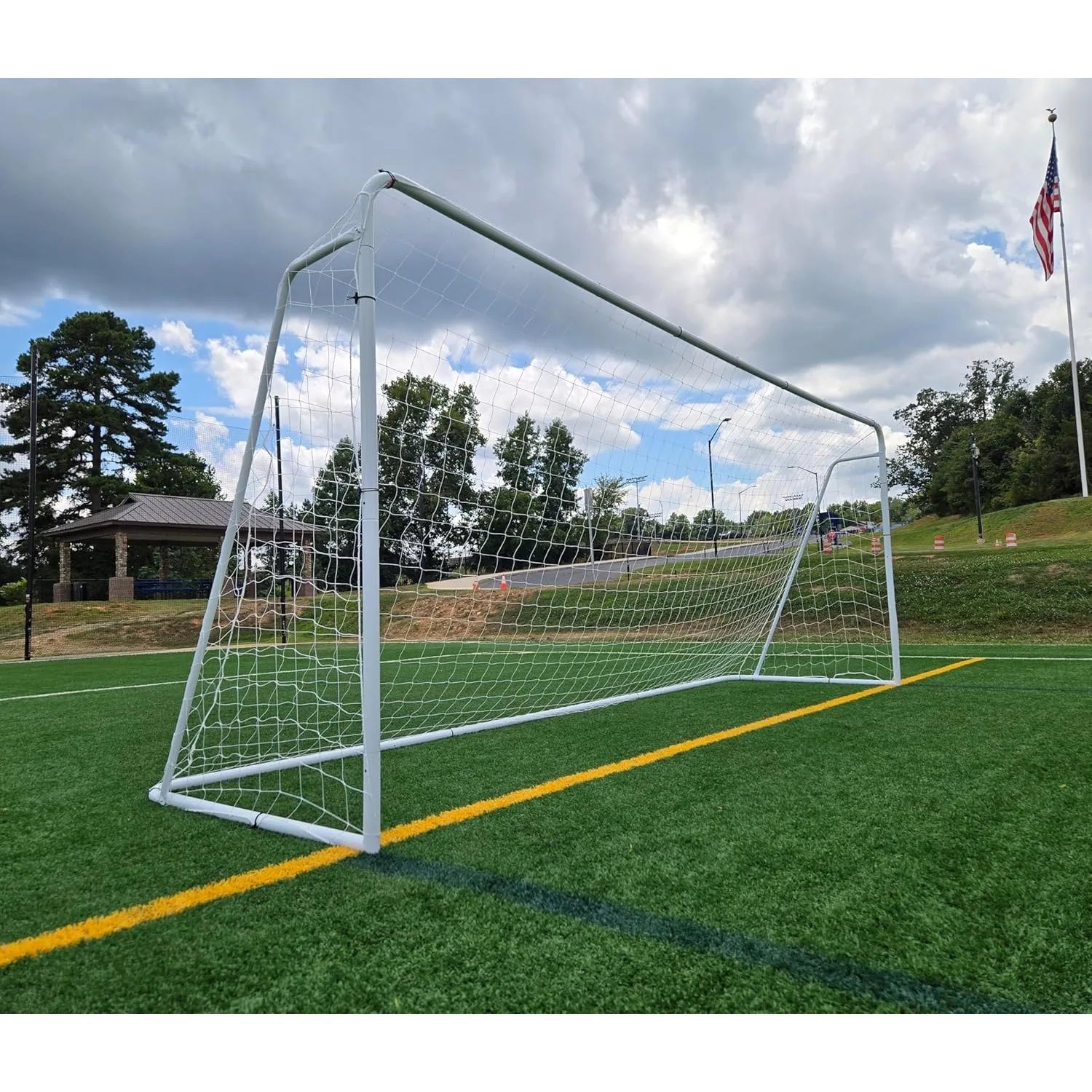 Official Size 24 X 8 X 5 Ft. Steel Soccer Goal. Heavy Duty Frame w/Net. Tournament, Regulation Size. Professional Portable Pract - Avero