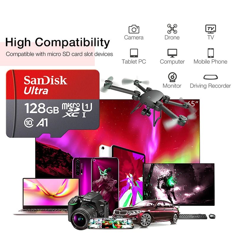 Original Sandisk Memory Card 256GB 128GB 64GB 32GB TF micro sd card Class 10 UHS - 1 flash card Memory Microsd for Samrtphone PC - Avero