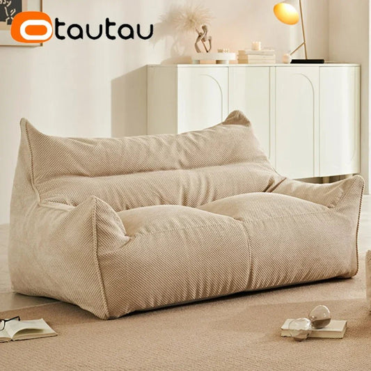 OTAUTAU Soft Waffle 1 - 2 Seat Bean Bag Couch Cover Set Without Filler Beanbag Armchair Lazy Sofa Bed Lounger Ottoman Stool SF182 - Avero