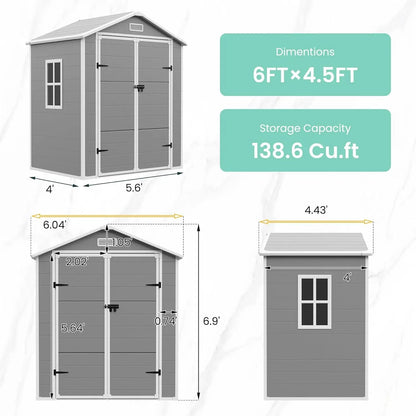 Outdoor Resin Storage Shed 6x4.5 FT, Plastic Garden Shed for Bike, Garbage Can, , Outside Sheds with Lockable Door for Back - Avero