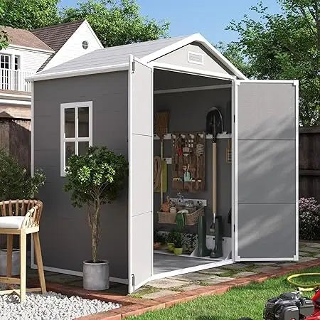 Outdoor Resin Storage Shed 6x4.5 FT, Plastic Garden Shed for Bike, Garbage Can, , Outside Sheds with Lockable Door for Back - Avero