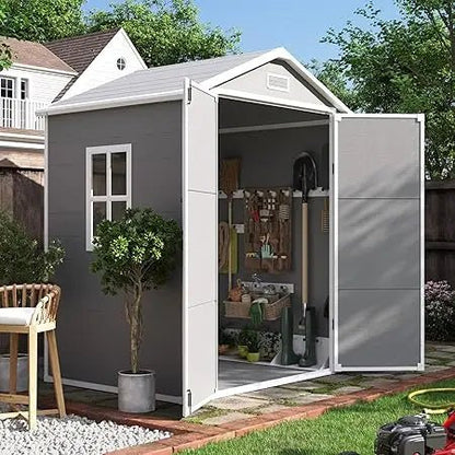 Outdoor Resin Storage Shed 6x4.5 FT, Plastic Garden Shed for Bike, Garbage Can, , Outside Sheds with Lockable Door for Back - Avero
