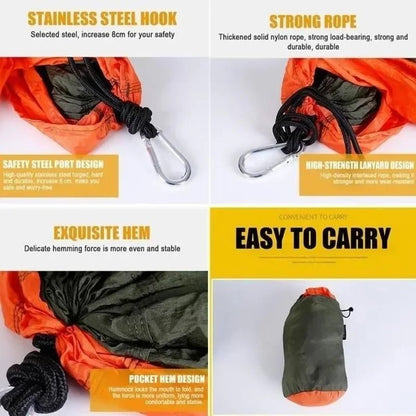 Outdoor Single Person Camping Hammock With Nylon Color Matching Hammock High Strength Parachute Fabric Portable Hanging Bed - Avero