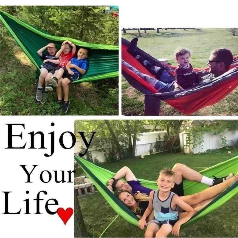 Outdoor Single Person Camping Hammock With Nylon Color Matching Hammock High Strength Parachute Fabric Portable Hanging Bed - Avero