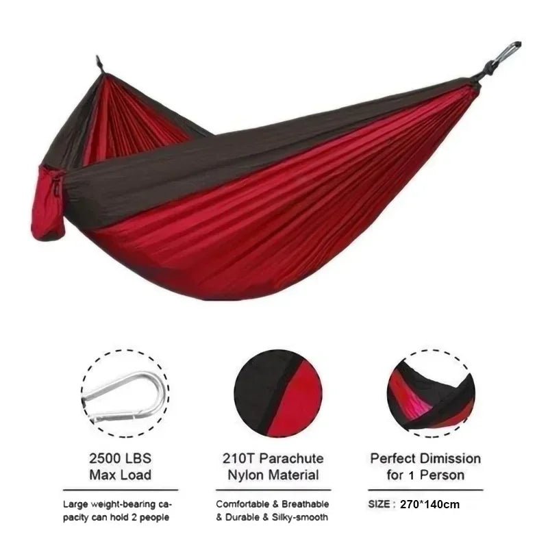 Outdoor Single Person Camping Hammock With Nylon Color Matching Hammock High Strength Parachute Fabric Portable Hanging Bed - Avero