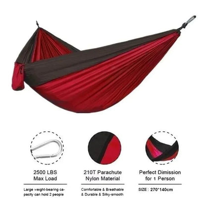 Outdoor Single Person Camping Hammock With Nylon Color Matching Hammock High Strength Parachute Fabric Portable Hanging Bed - Avero