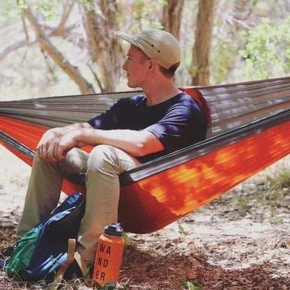 Outdoor Single Person Camping Hammock With Nylon Color Matching Hammock High Strength Parachute Fabric Portable Hanging Bed - Avero