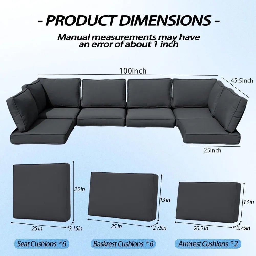 Patio Furniture Cushions,14Pieces Water - Resistant Outdoor Replacement Cushions,Sectional Sofa Cushions for Fits 6 - Seats Rattan - Avero