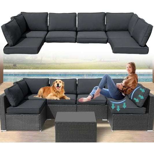 Patio Furniture Cushions,14Pieces Water - Resistant Outdoor Replacement Cushions,Sectional Sofa Cushions for Fits 6 - Seats Rattan - Avero