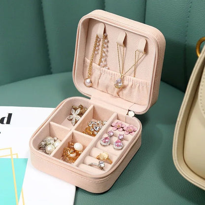 Portable Mini Jewelry Storage Box Travel Organizer Jewelry Case Leather Storage Earrings Necklace Ring Jewelry Organizer Display - Avero