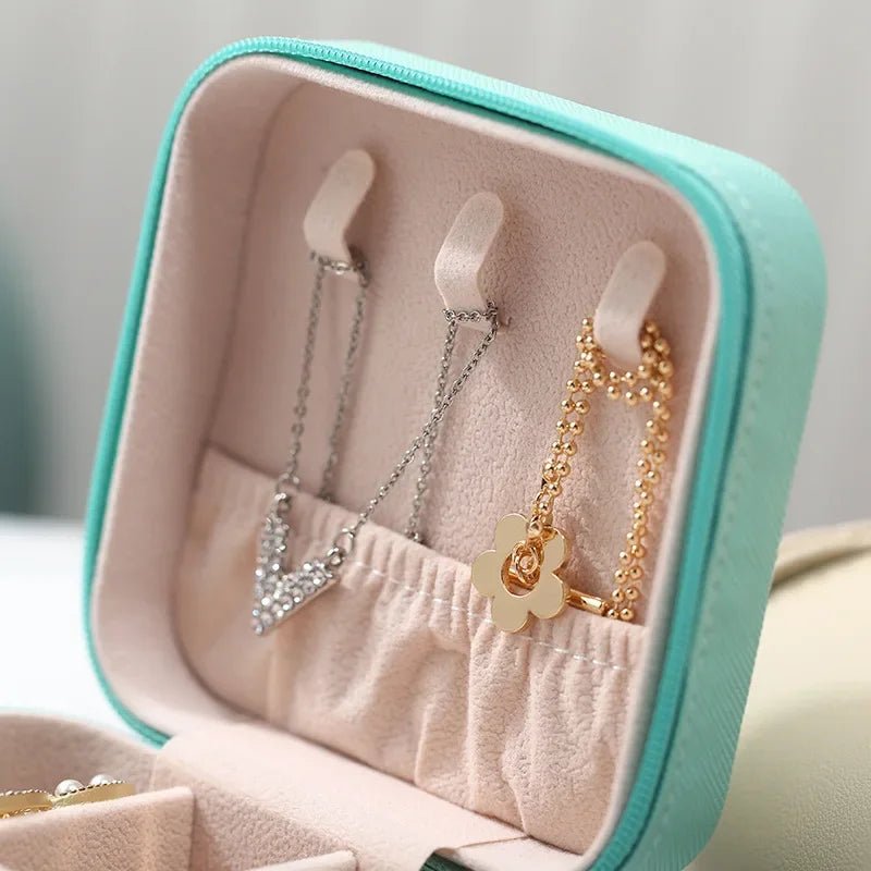 Portable Mini Jewelry Storage Box Travel Organizer Jewelry Case Leather Storage Earrings Necklace Ring Jewelry Organizer Display - Avero