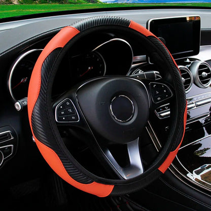PU Carbon Fiber Leather Car Steering Wheel Cover without Inner Ring Suitable for 14.5 - 15 Inches of Automotive Supplies - Avero