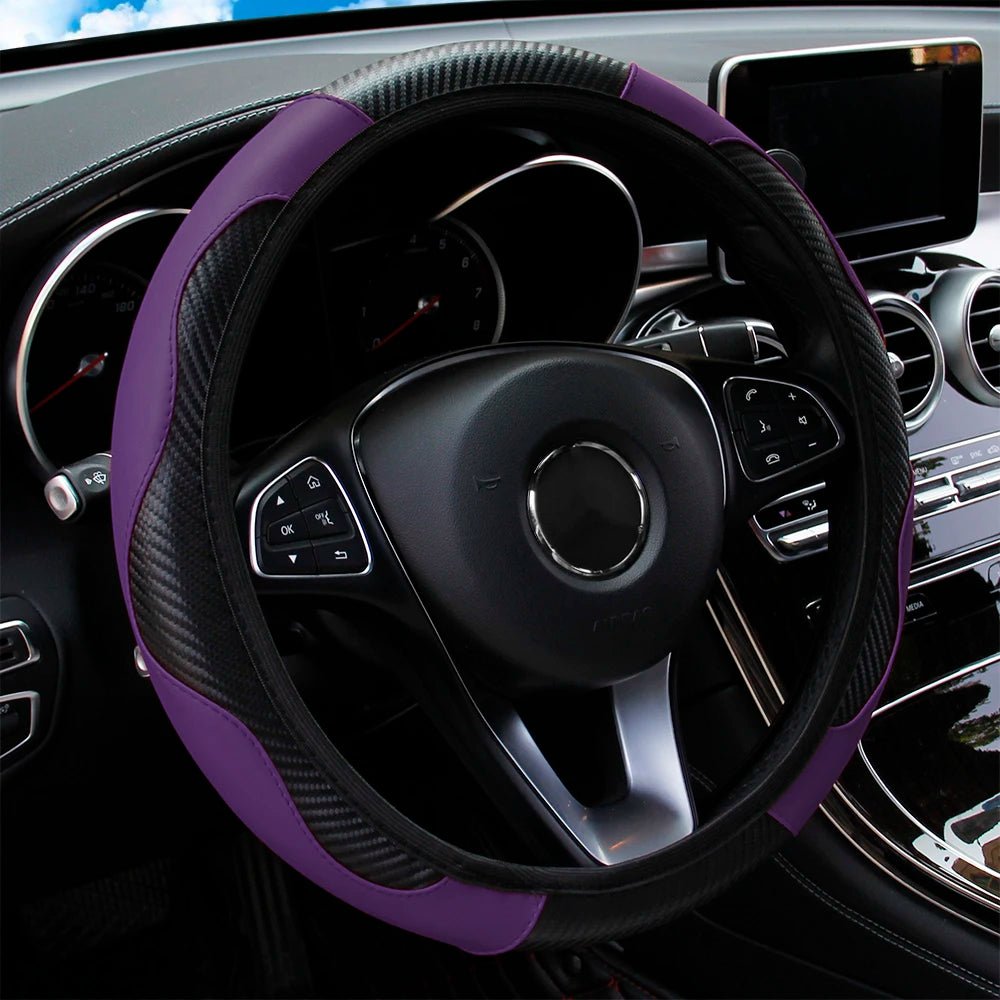 PU Carbon Fiber Leather Car Steering Wheel Cover without Inner Ring Suitable for 14.5 - 15 Inches of Automotive Supplies - Avero