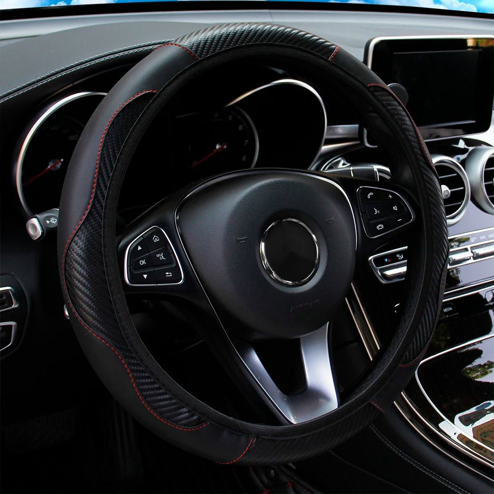 PU Carbon Fiber Leather Car Steering Wheel Cover without Inner Ring Suitable for 14.5 - 15 Inches of Automotive Supplies - Avero