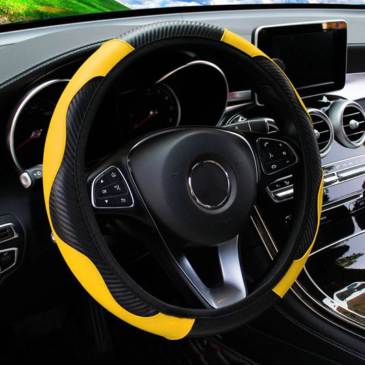 PU Carbon Fiber Leather Car Steering Wheel Cover without Inner Ring Suitable for 14.5 - 15 Inches of Automotive Supplies - Avero