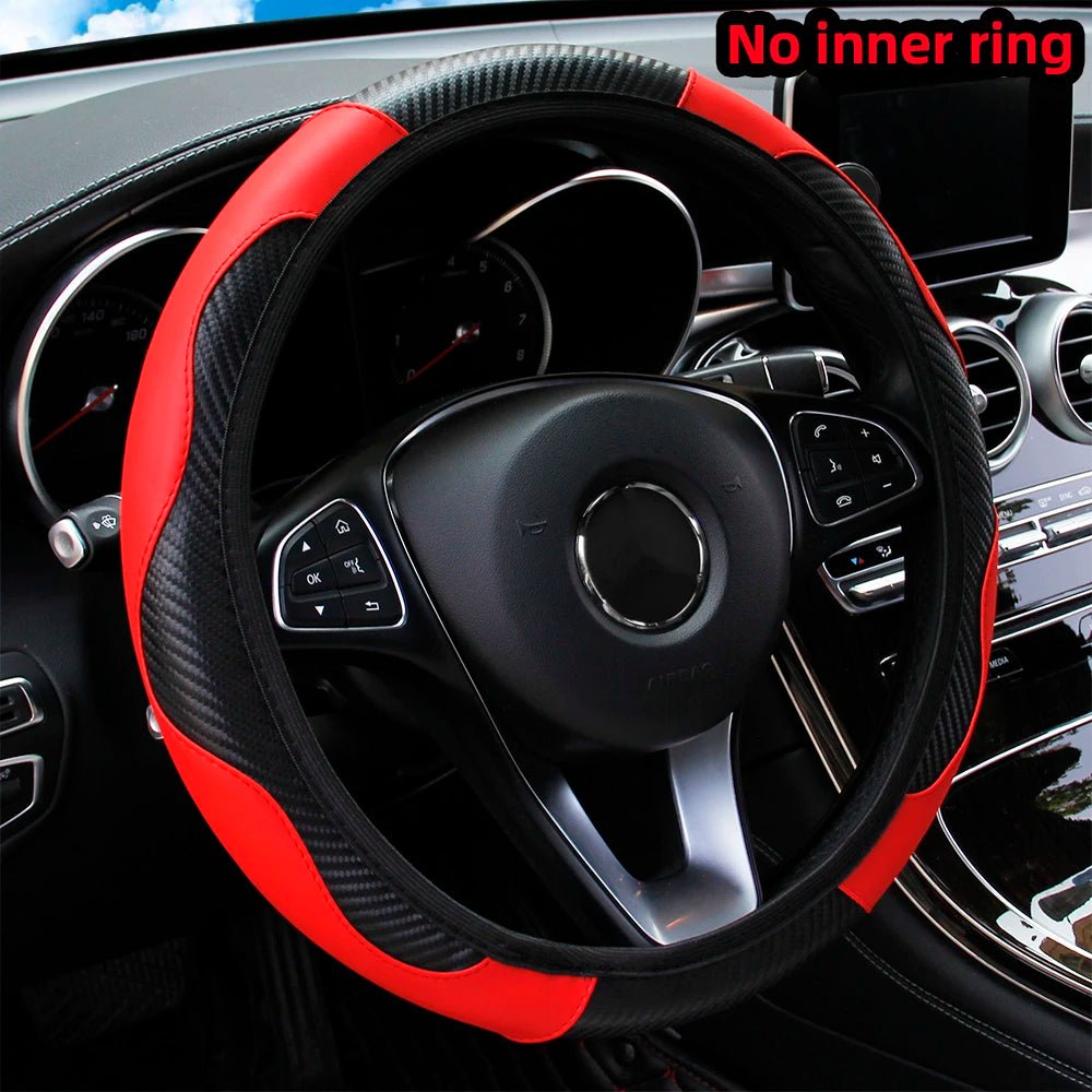 PU Carbon Fiber Leather Car Steering Wheel Cover without Inner Ring Suitable for 14.5 - 15 Inches of Automotive Supplies - Avero