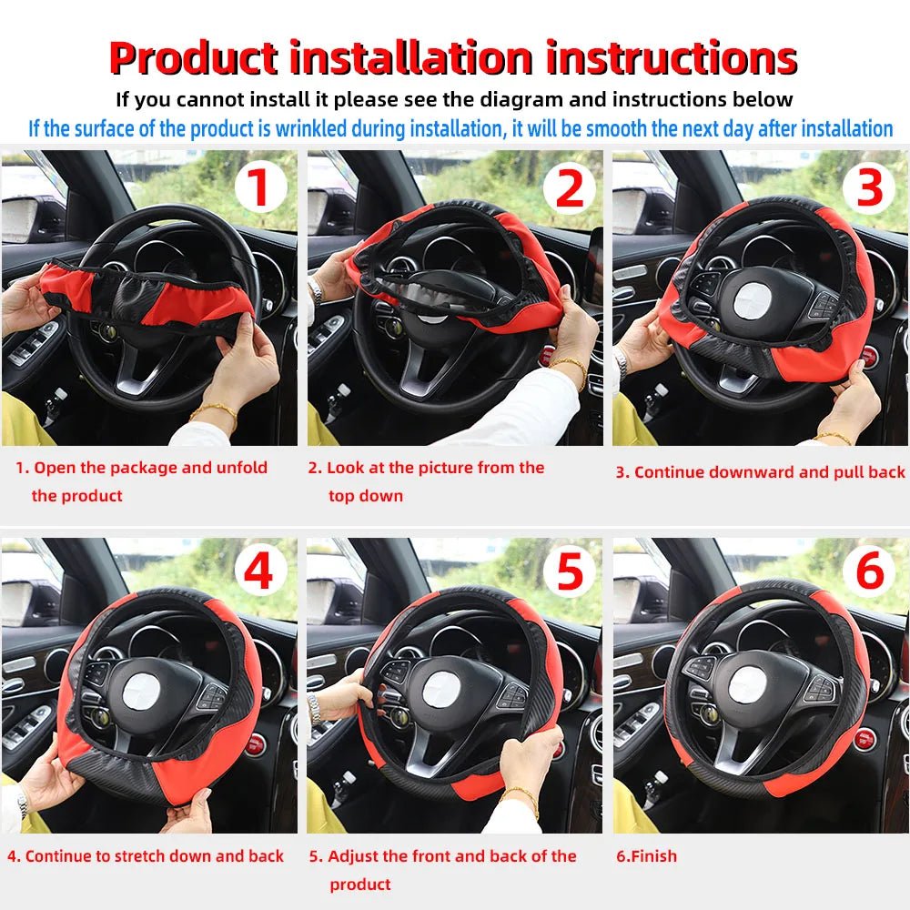 PU Carbon Fiber Leather Car Steering Wheel Cover without Inner Ring Suitable for 14.5 - 15 Inches of Automotive Supplies - Avero