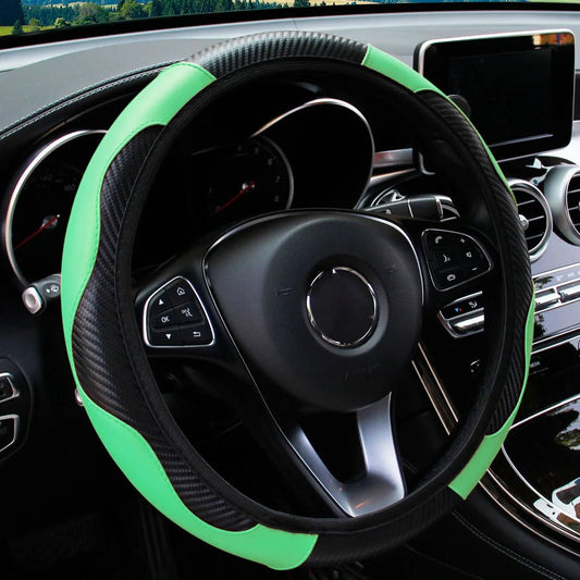 PU Carbon Fiber Leather Car Steering Wheel Cover without Inner Ring Suitable for 14.5 - 15 Inches of Automotive Supplies - Avero