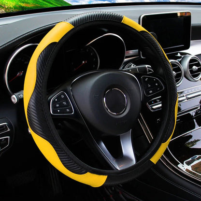 PU Carbon Fiber Leather Car Steering Wheel Cover without Inner Ring Suitable for 14.5 - 15 Inches of Automotive Supplies - Avero
