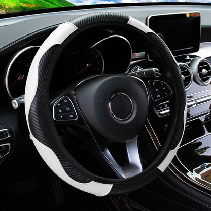PU Carbon Fiber Leather Car Steering Wheel Cover without Inner Ring Suitable for 14.5 - 15 Inches of Automotive Supplies - Avero