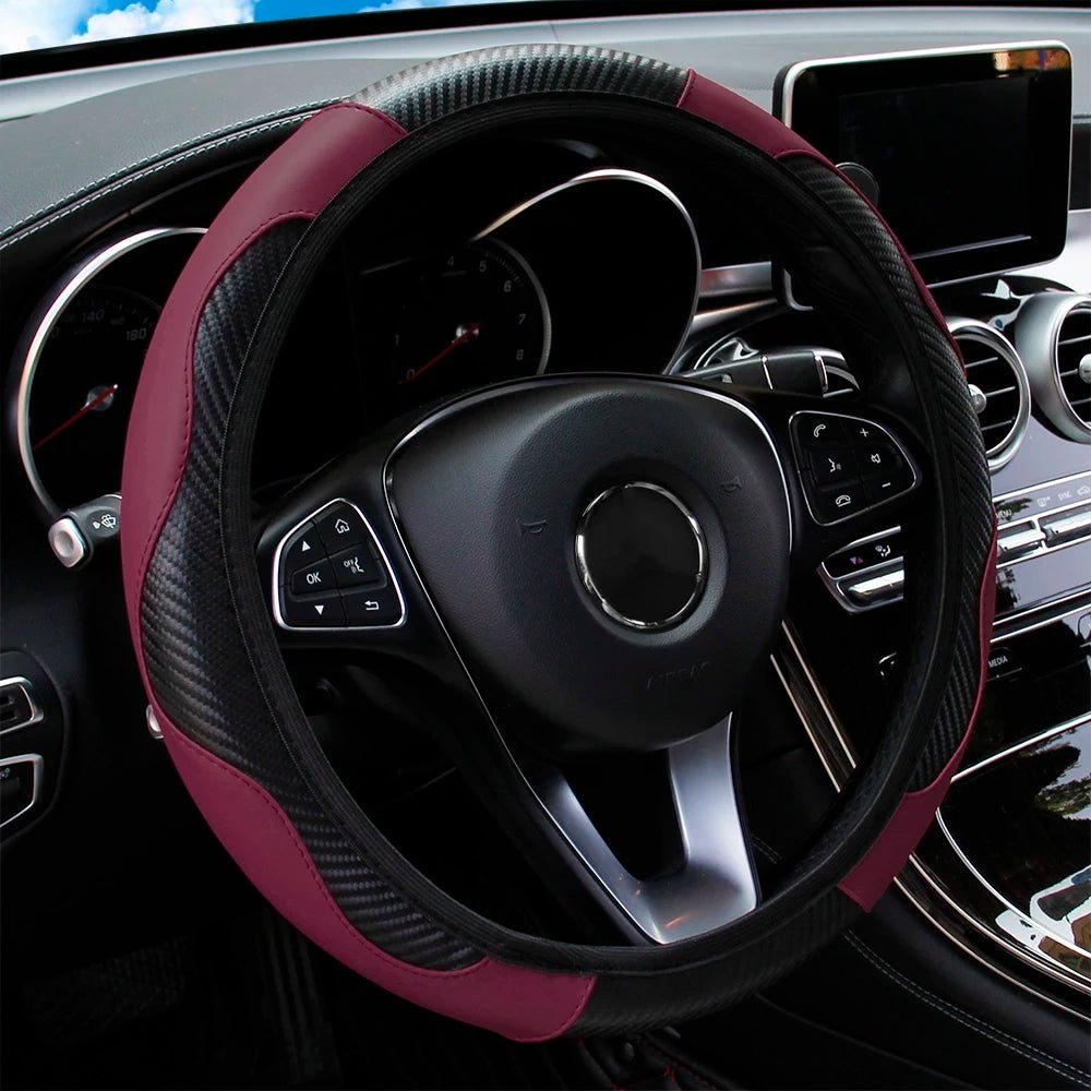 PU Carbon Fiber Leather Car Steering Wheel Cover without Inner Ring Suitable for 14.5 - 15 Inches of Automotive Supplies - Avero