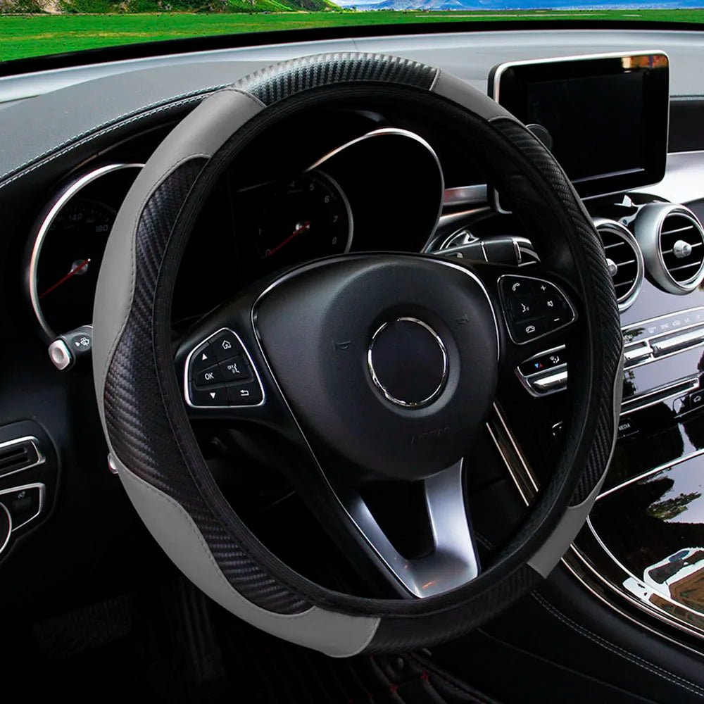 PU Carbon Fiber Leather Car Steering Wheel Cover without Inner Ring Suitable for 14.5 - 15 Inches of Automotive Supplies - Avero