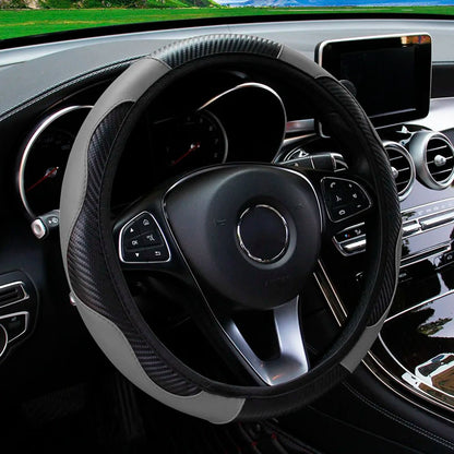 PU Carbon Fiber Leather Car Steering Wheel Cover without Inner Ring Suitable for 14.5 - 15 Inches of Automotive Supplies - Avero