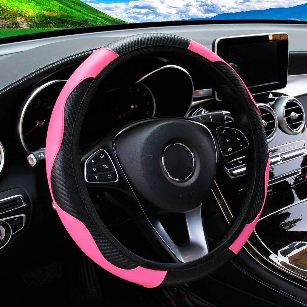 PU Carbon Fiber Leather Car Steering Wheel Cover without Inner Ring Suitable for 14.5 - 15 Inches of Automotive Supplies - Avero
