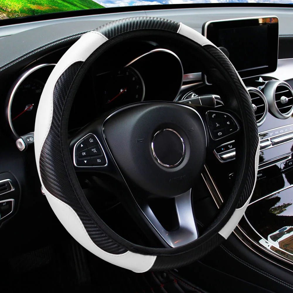 PU Carbon Fiber Leather Car Steering Wheel Cover without Inner Ring Suitable for 14.5 - 15 Inches of Automotive Supplies - Avero
