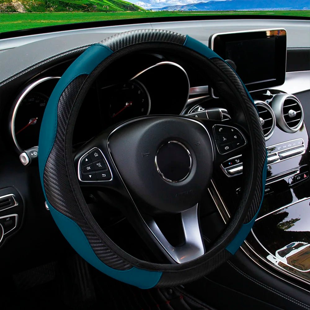 PU Carbon Fiber Leather Car Steering Wheel Cover without Inner Ring Suitable for 14.5 - 15 Inches of Automotive Supplies - Avero