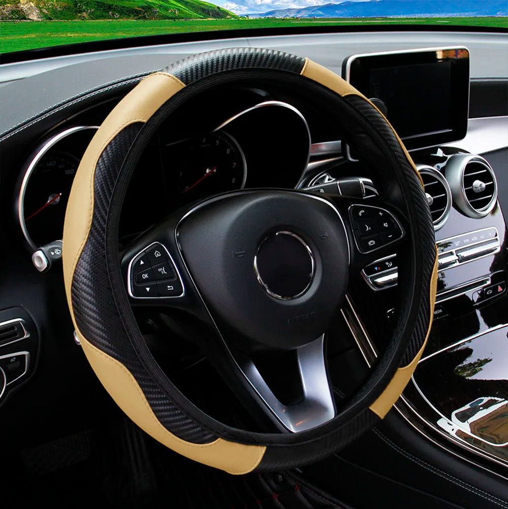 PU Carbon Fiber Leather Car Steering Wheel Cover without Inner Ring Suitable for 14.5 - 15 Inches of Automotive Supplies - Avero