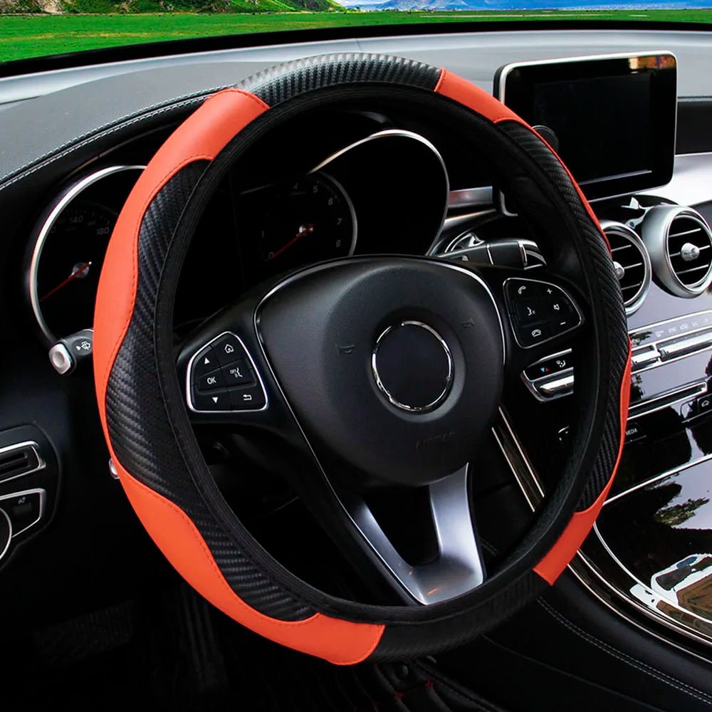 PU Carbon Fiber Leather Car Steering Wheel Cover without Inner Ring Suitable for 14.5 - 15 Inches of Automotive Supplies - Avero