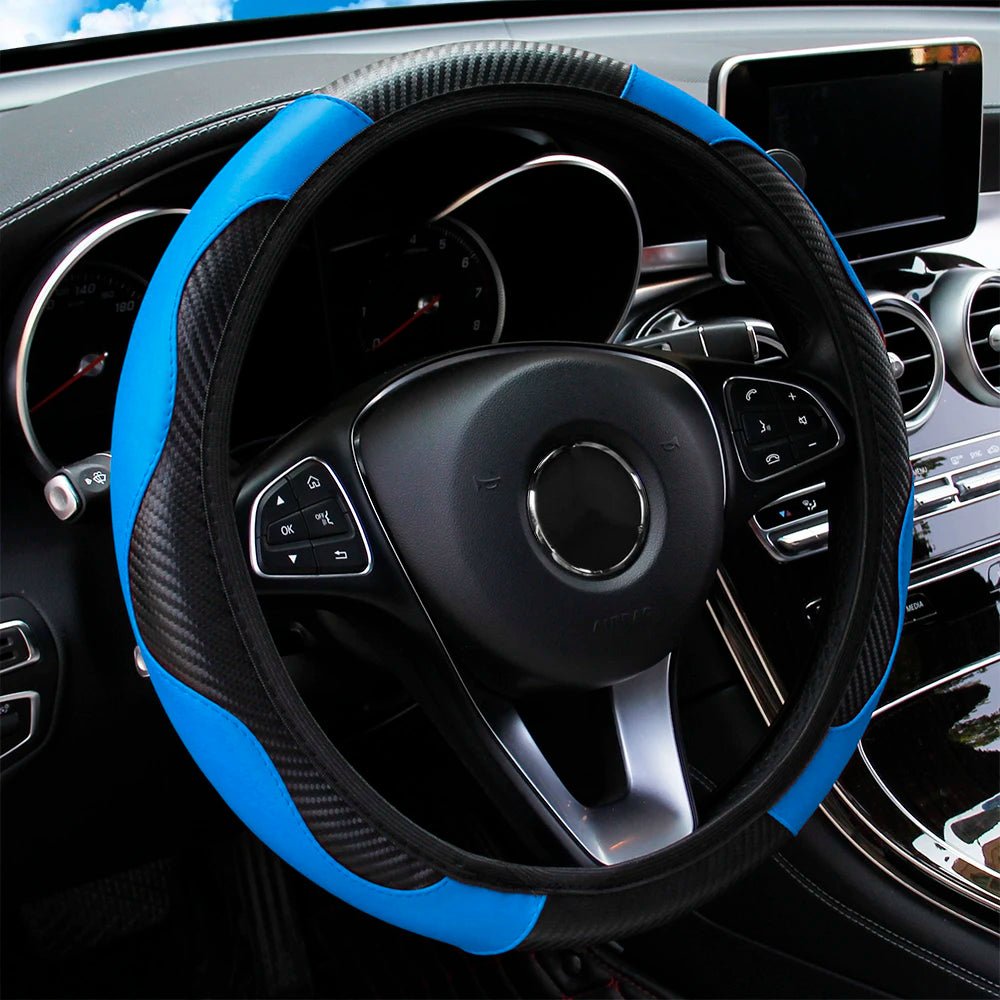 PU Carbon Fiber Leather Car Steering Wheel Cover without Inner Ring Suitable for 14.5 - 15 Inches of Automotive Supplies - Avero