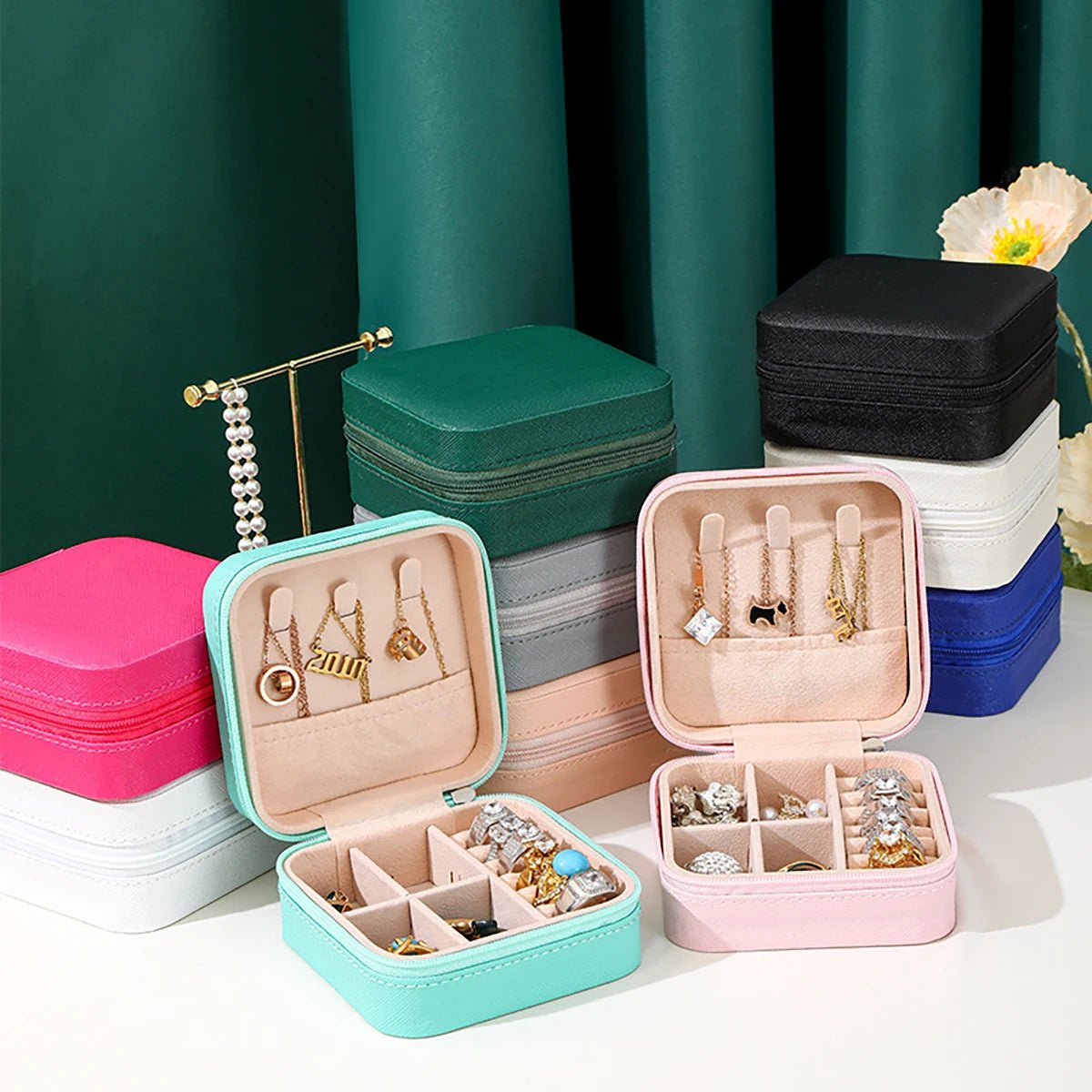 PU Leather Jewelry Mini Storage Box Travel Home Bracelet Earrings Storage Display Case For Women Ring Jewelry Portable Organizer - Avero