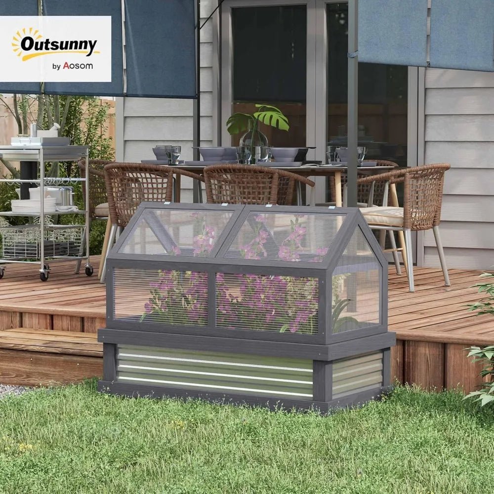 Raised Garden Bed with Polycarbonate Greenhouse, Wooden Cold Frame for Flower Plant Protection, 48 x 2 Feet - Avero