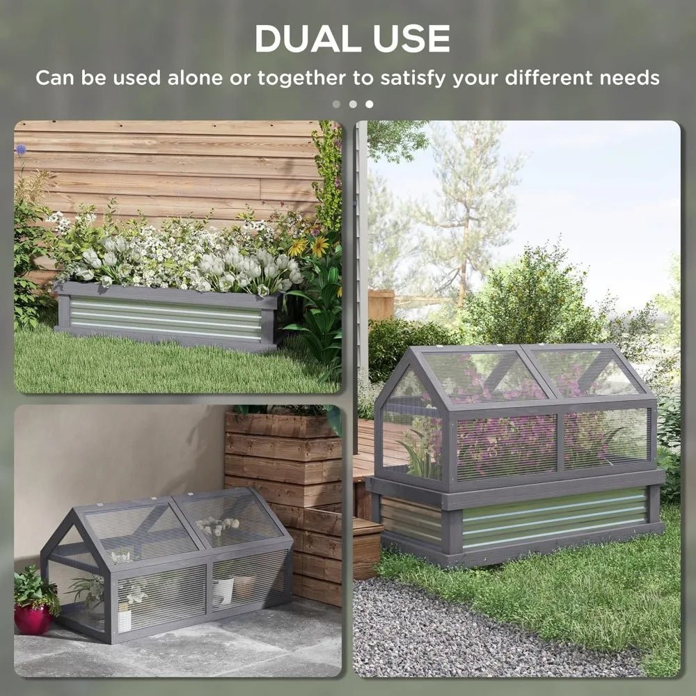 Raised Garden Bed with Polycarbonate Greenhouse, Wooden Cold Frame for Flower Plant Protection, 48 x 2 Feet - Avero