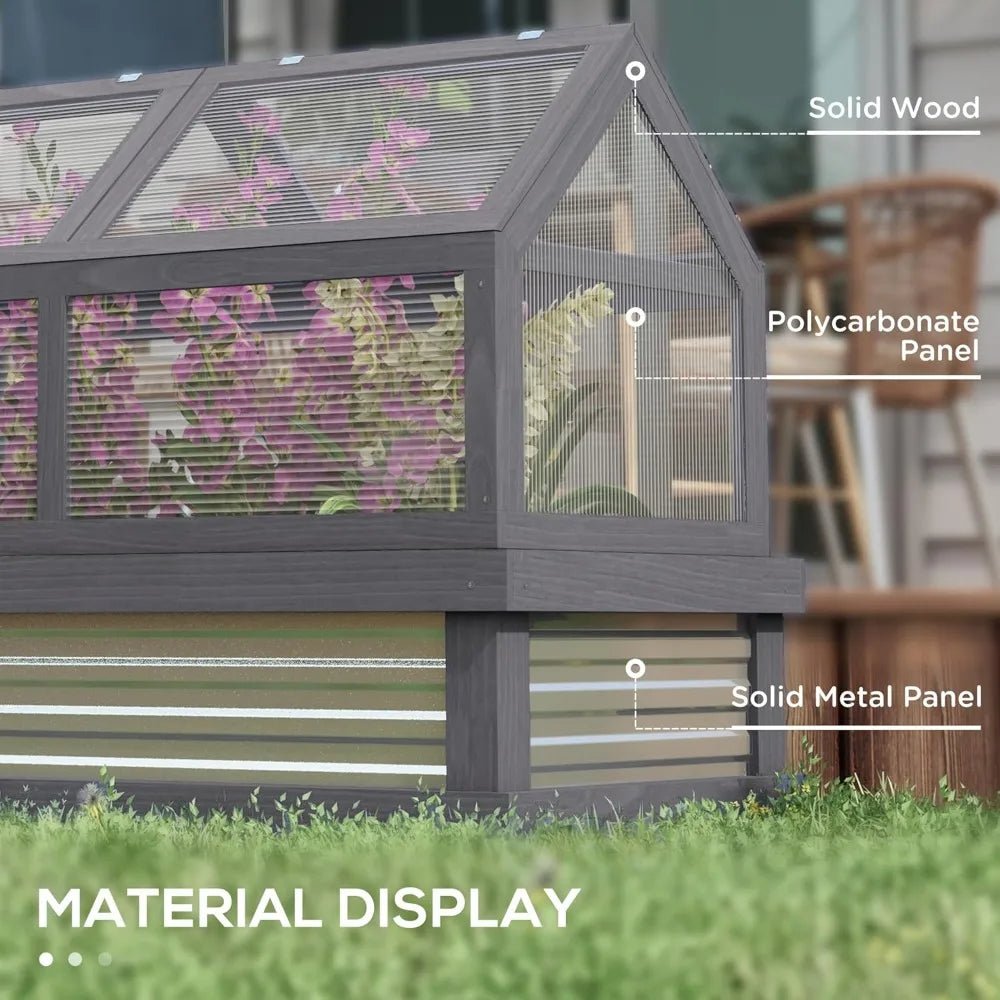 Raised Garden Bed with Polycarbonate Greenhouse, Wooden Cold Frame for Flower Plant Protection, 48 x 2 Feet - Avero