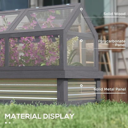 Raised Garden Bed with Polycarbonate Greenhouse, Wooden Cold Frame for Flower Plant Protection, 48 x 2 Feet - Avero