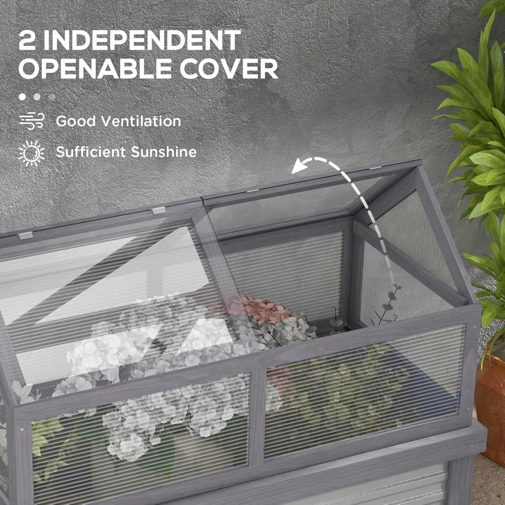 Raised Garden Bed with Polycarbonate Greenhouse, Wooden Cold Frame for Flower Plant Protection, 48 x 2 Feet - Avero