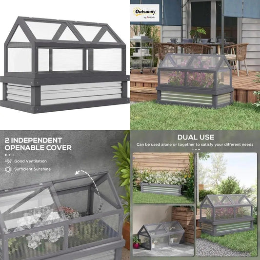 Raised Garden Bed with Polycarbonate Greenhouse, Wooden Cold Frame for Flower Plant Protection, 48 x 2 Feet - Avero