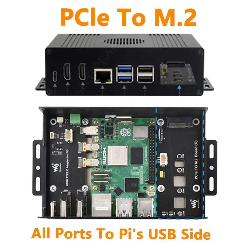 Raspberry Pi 5 Box Case Kit - C PCIe to M.2 NVMe SSD All Ports To Pi's USB Side - Avero