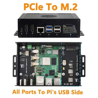 Raspberry Pi 5 Box Case Kit - C PCIe to M.2 NVMe SSD All Ports To Pi's USB Side - Avero