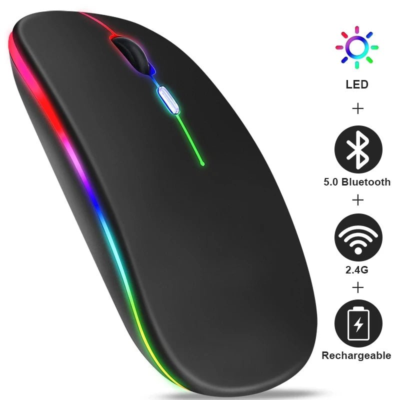 Rechargeable Bluetooth Wireless Mouse with 2.4GHz USB RGB 1600DPI Mouse for Computer Laptop Tablet PC Macbook Gaming Mouse Gamer - Avero