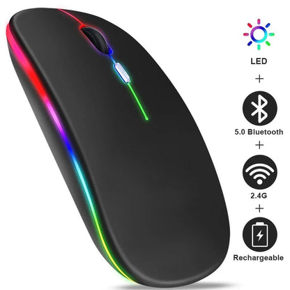 Rechargeable Bluetooth Wireless Mouse with 2.4GHz USB RGB 1600DPI Mouse for Computer Laptop Tablet PC Macbook Gaming Mouse Gamer - Avero