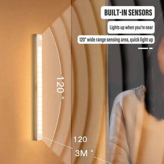 Rechargeable LED Motion Sensor Night Light Under Cabinet Cordless Lamp for Kitchen Wardrobe Bedside Induction Strip Bar Light - Avero