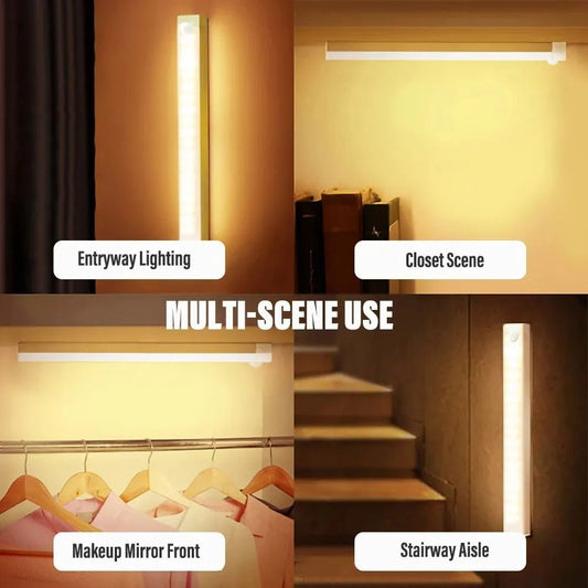 Rechargeable LED Motion Sensor Night Light Under Cabinet Cordless Lamp for Kitchen Wardrobe Bedside Induction Strip Bar Light - Avero