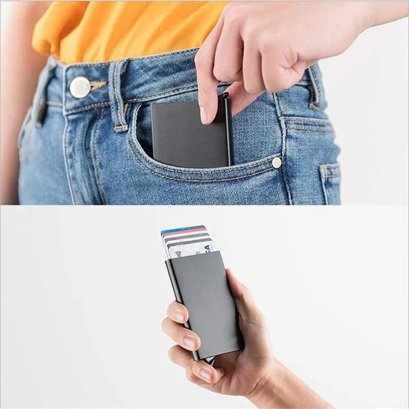 Rfid Smart Wallet Card Holder Metal Thin Slim Men Women Wallets Pop Up Minimalist Wallet Small Black Purse Vallet Walets for Men - Avero