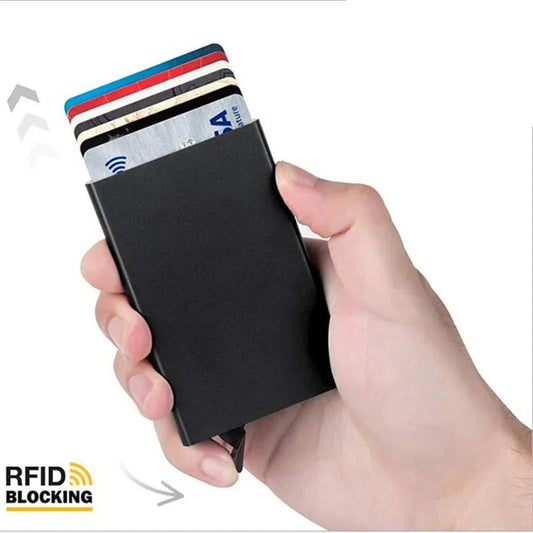 Rfid Smart Wallet Card Holder Metal Thin Slim Men Women Wallets Pop Up Minimalist Wallet Small Black Purse Vallet Walets for Men - Avero