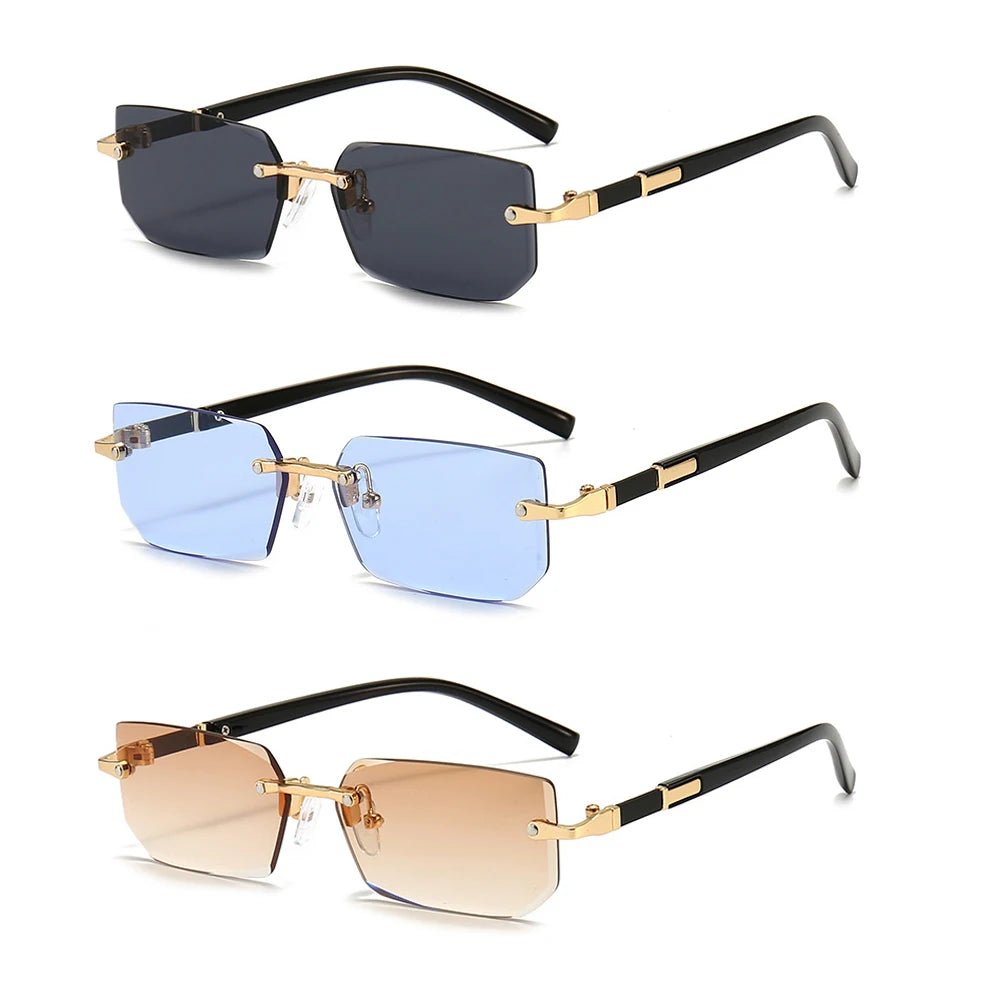 Rimless Sunglasses Rectangle Fashion Popular Women Men Shades Small Square Sun Glasses For Female Male Summer Traveling Oculos - Avero